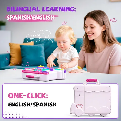 Vista 3 de 54-en-1 Juguetes de Tablero Ocupado Montessori en Inglés y Español para Niñas de 1 y 2 Años, Juguetes Educativos Montessori de Aprendizaje