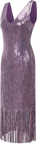 Vista 7 de Vestido sexy con cuello en V para mujer, con lentejuelas, con purpurina, elástico, vestido de fiesta de los años 20, gran Gatsby
