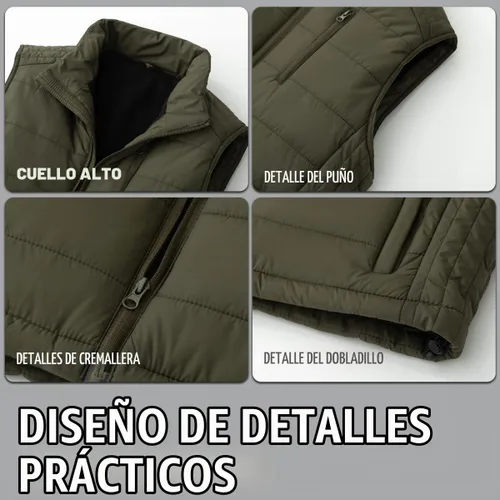 Vista 5 de Msmsse Chalecos de Abrigo para Hombre Chalecos de Invierno Acolchados con Relleno Chaleco Gilet Cuello Levantado Chaleco Puffer Cálido 01 Verde