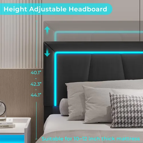 Vista 2 de Hasuit Marco de cama Full con 4 cajones de almacenamiento debajo, cama de plataforma tapizada tamaño Full con cabecera de cuero artificial, cama