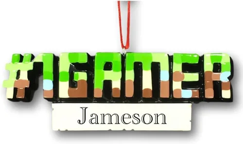 Vista 3 de Adorno de Navidad personalizado para videojuegos – #1 Gamer Pixel PC Game Hobby Lover – Nombre personalizado o etiqueta de jugador