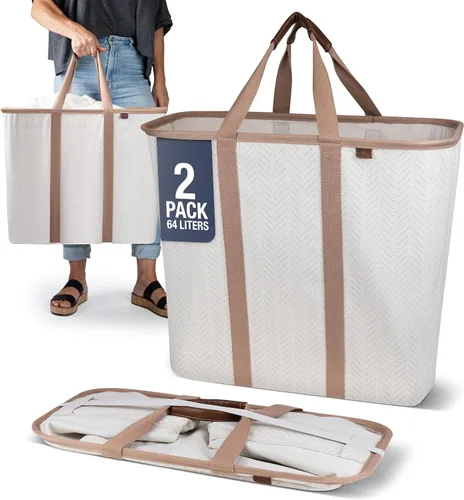 Vista 13 de CleverMade Cesta plegable para ropa sucia – Contenedor organizador de almacenamiento de 64 litros, paquete de 2 unidades color negro medianoche gris