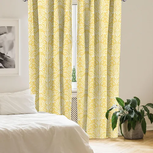 Vista 4 de Ambesonne Cortinas florales para ventana, rítmico Ikat Damasco inspirado en flores delicadamente ilustración gráfica, decoración ligera, juego de 2