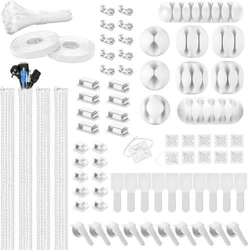 Vista 8 de Kit de organización de cables, 4 fundas para cables, 28 clips autoadhesivos, 29 soportes para cables, 10+2 rollos de correas organizadoras de cables