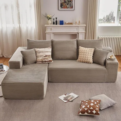Vista 14 de Sofá modular de 96 pulgadas en forma de L, sofá modular de 3 asientos, sofá modular de pana de espuma viscoelástica sin hueso para sala de estar