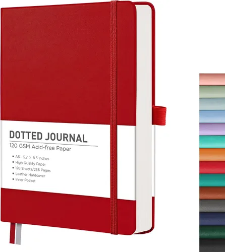 Vista 10 de RETTACY Cuaderno Diario con Puntos, 256 Páginas, Tamaño A5 Mediano (14.5 × 21 cm), Tapa Dura de Cuero, Papel Grueso de 120 g/m², para Diario de Negro