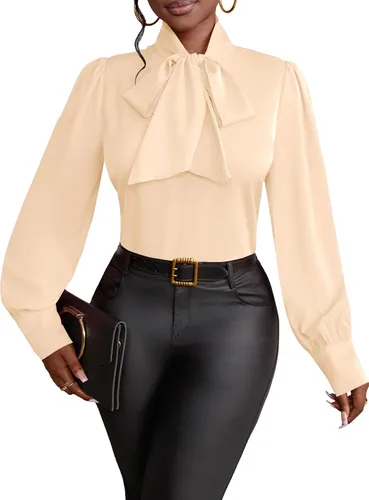 Vista 23 de Vrtige Camisa de mujer elegante con cuello de lazo, manga larga, blusa para la oficina