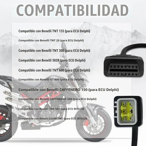 Vista 2 de Adaptador OBD2 apto para Delphi 6pin para Benelli cable de diagnóstico de motocicleta de 6 pines a 16 pines, conector de 6 pines compatible