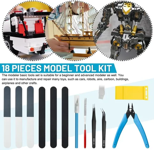 Vista 8 de Bigstone Kit de herramientas de 18 piezas, herramientas de construcción de hobby, juego de manualidades para modelador, herramientas básicas