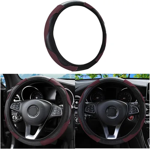 Vista 12 de Funda universal de microfibra para volante de automóvil, de piel sintética, elástica, 15 pulgadas, costuras de color, antideslizante, protector