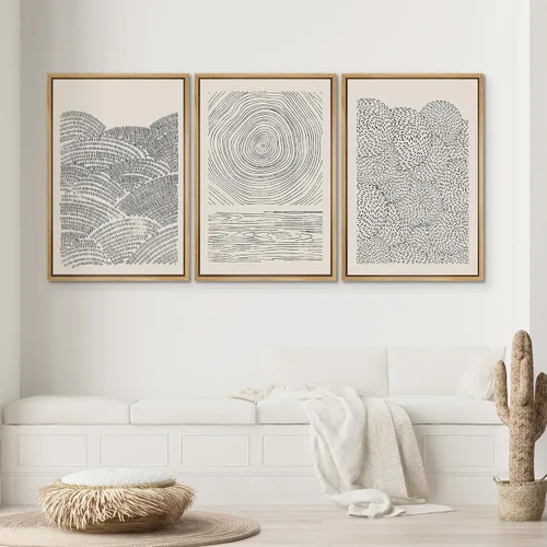 Vista 39 de SIGNWIN Lienzo enmarcado para pared, juego de arte neutro de bosque brumoso, ilustraciones en tono tierra, arte moderno, decorativo, bohemio