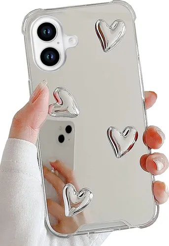 Vista 6 de Compatible con funda para iPhone 11, espejo de plata senior con diseño de corazón lindo, funda de silicona transparente y suave con espejo