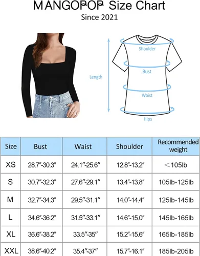 Vista 4 de MANGOPOP - Camisetas de manga corta y manga larga con cuello cuadrado para mujer