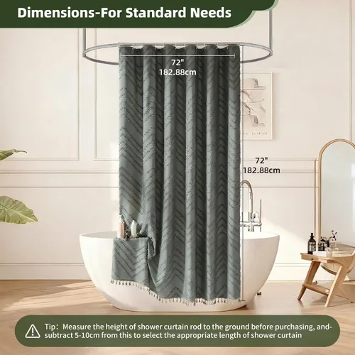 Vista 204 de Cortina de ducha Siiluminisoy de 36x72 beige, cortina de ducha de tela de tamaño pequeño, cortinas de ducha de tela con tufting, diseño chevron a