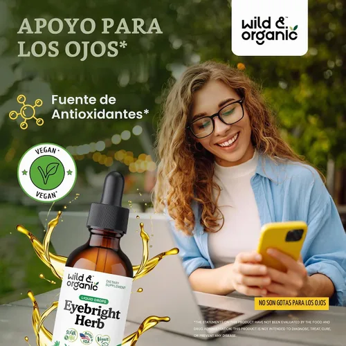 Vista 2 de Wild & Organic Eyebright Herb Tintura - Suplemento de soporte ocular - 2 fl oz