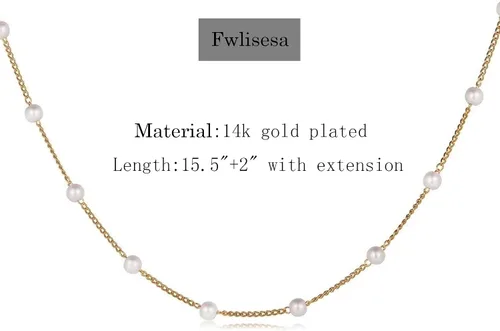 Vista 6 de Collares de perlas para mujer, gargantilla de perlas chapadas en oro de 14 quilates, collar de perlas de oro delicado, gargantilla de oro simple