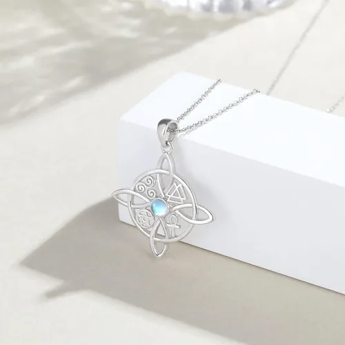 Vista 10 de YAFEINI Collar con dije de nudo de bruja de plata de ley, amuleto de bruja de cruz celta, regalo para mujer