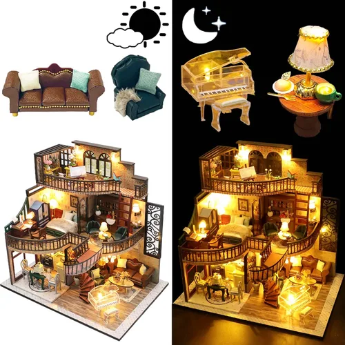 Vista 3 de Spilay Kit de casa en miniatura para adultos, kit de casa de muñecas en Pabellón de construcción