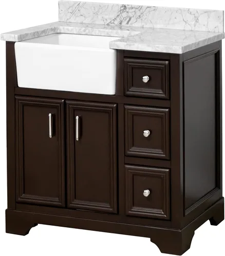 Vista 5 de Kitchen Bath Collection Zelda - Mueble de granja de 36 pulgadas (carrara/chocolate): incluye gabinete de chocolate con encimera de mármol italiano