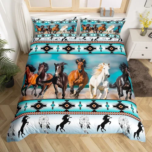 Vista 61 de Erosebridal Juego de funda de edredón estilo bohemio occidental tamaño individual, diseño de vaca atrapasueños del suroeste, juego de ropa de cama