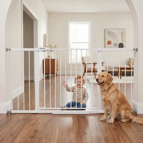 Vista 15 de Mumeasy Puerta de bebé extra ancha de 29.7 a 51 pulgadas para escaleras, puerta para perros de interior extra larga para puertas, puerta para niños