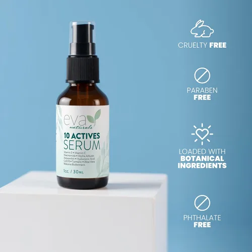 Vista 9 de Eva Naturals Suero 10 Actives – Vitamina C, niacinamida, ácido hialurónico, cúrcuma, CoQ10 – Suero facial antienvejecimiento natural para manchas