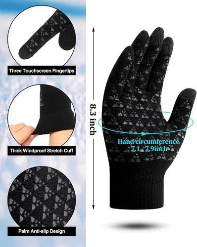 Vista 3 de SATINIOR Guantes de invierno para hombre, 4 pares de guantes cálidos con forro polar para pantalla táctil, guantes térmicos para clima frío