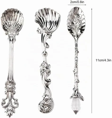 Vista 2 de Fdit Juego de 3 cucharas de café vintage, cucharas de postre talladas en metal real para cocina, comedor, bar y fiestas de té