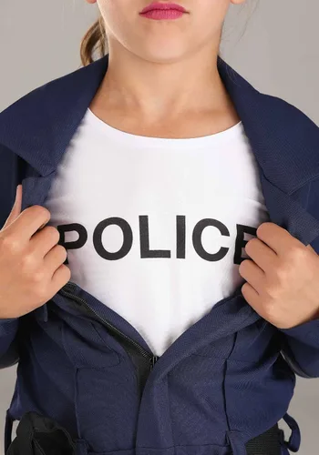 Vista 7 de Disfraz táctico de policía para niñas, disfraz de equipo policial para niñas, Azul Patchwork