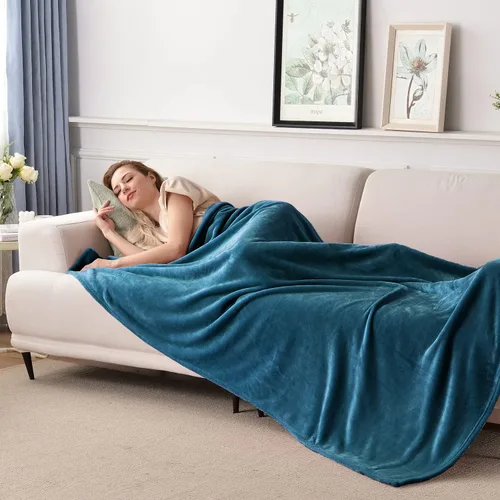 Vista 2 de SOCHOW Manta de Franela de Forro Polar Tamaño Throw, Súper Suave y Acogedora para Todas las Estaciones para Cama o Sofá, Coral Azul, 50x60 pulgadas