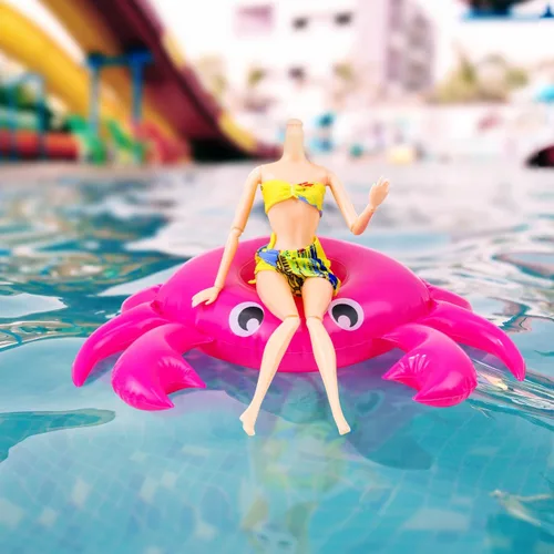 Vista 7 de Flotador inflable para muñecas para piscina, incluye flamencos, donas, piñas, conchas, cangrejos, conejo, soporte inflable para bebidas para fiestas
