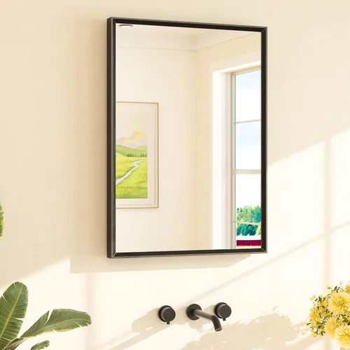Vista 94 de TETOTE Espejo de baño dorado cepillado de 20" x 30", espejo de tocador de baño rectangular de latón dorado cepillado con marco biselado para sobre