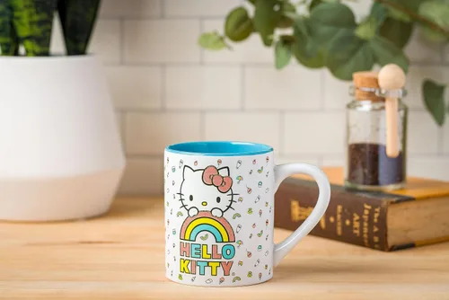 Vista 6 de Silver Buffalo Sanrio Hello Kitty - Taza de cerámica con purpurina arcoíris, 14 onzas