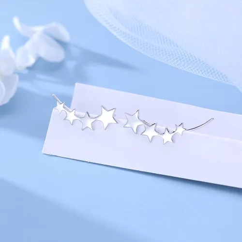 Vista 6 de SLUYNZ - Pendientes de plata de ley 925 con diseño de estrella sobre orugas para mujer