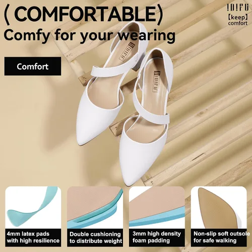 Vista 5 de IDIFU IN2 Women's Pumps Closed Pointed Toe Low Block Chunky Comfort Heels Blanco (White PU)