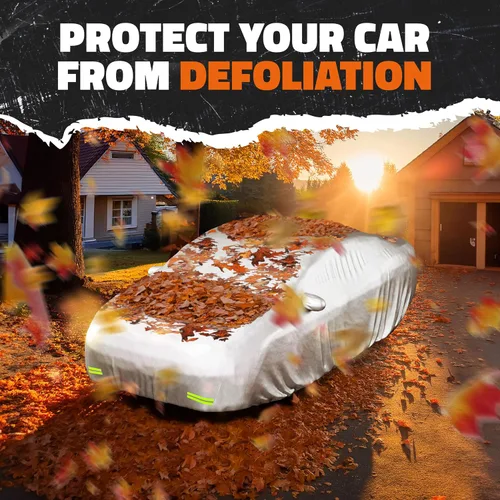 Vista 7 de Mockins - Funda para automóvil de poliéster plateado 190T, para todo tipo de clima, transpirable e impermeable, protegerá tu vehículo contra