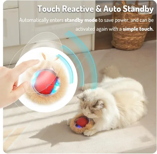 Vista 5 de Juguetes interactivos para gatos de interior, juguete automático de bola que se activa con movimiento, juego de escondite y busca para jugar