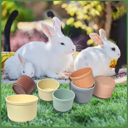 Vista 3 de Qoaimu 8 piezas de juguetes de conejito apilables para conejos y animales pequeños, coloridos vasos de anidación reutilizables de diferentes