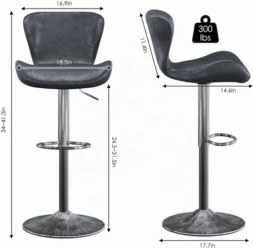 Vista 2 de Keyluv - Juego de 2 taburetes de bar giratorios ajustables de 360° con respaldo y marco de metal, sillas de bar modernas de piel sintética