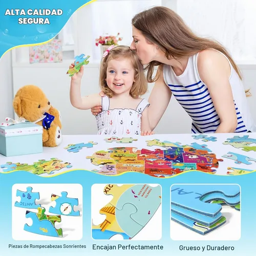Vista 2 de DIGOBAY Rompecabezas de Estados Unidos de 70 piezas con mapa de Estados Unidos rompecabezas de suelo para niños de 4 a 10 años, rompecabezas redondo