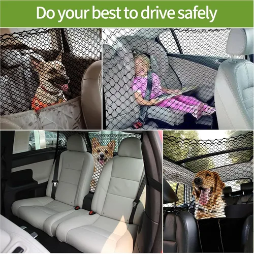 Vista 14 de Red de barrera para perros y automóviles, red de equipaje elástica para equipaje (47.24 x 33.85 pulgadas), red de seguridad de doble capa