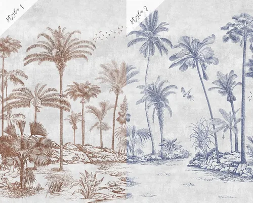 Vista 6 de Murwall Tropical Trees Wall Mural Monochrome Tree Wallpaper Palm Tree Forest Wall Mural (STYLE2)