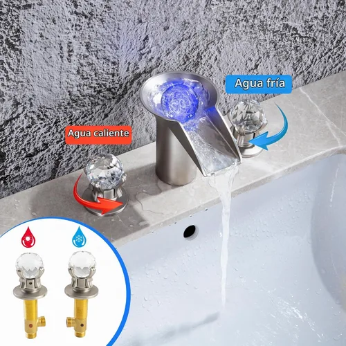 Vista 6 de SKOWLL Grifo de fregadero de baño de níquel cascada LED bola de cristal