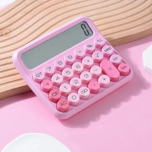 Vista 6 de Interruptor mecánico calculadora rosa de 12 dígitos - Pantalla LCD grande, botones grandes, escritorio, lindo, para uso diario