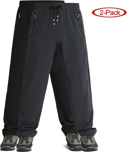 Vista 2 de Pantalones deportivos ligeros para hombre, de secado rápido, pantalones de senderismo para correr, deportes, gimnasio, bolsillos con cremallera