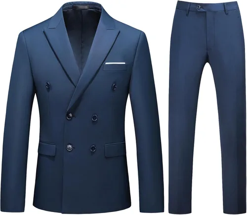Vista 9 de KUDORO Trajes de doble botonadura para hombre, traje de esmoquin de 2 Negro