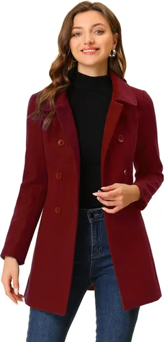 Vista 21 de Allegra K Abrigo Largo De Invierno Con Cuello Peter Pan Y Doble Botonadura Para Mujer Beige