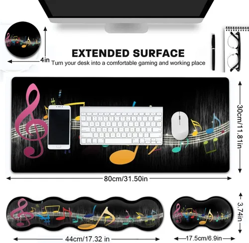 Vista 2 de Alfombrilla grande para mouse, extendida para juegos de 31.5 x 11.8 pulgadas, soporte ergonómico de espuma viscoelástica para teclado