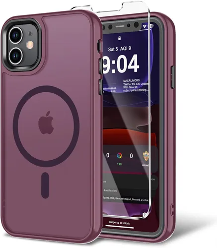 Vista 56 de Funda para iPhone 11 con protector de pantalla, compatible con MagSafe, ultra delgada, translúcida, mate, a prueba de golpes, color negro