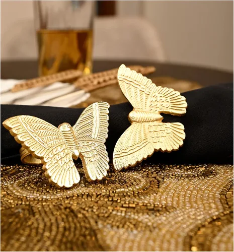 Vista 6 de Juego de 12 servilleteros de mariposa dorados brillantes para decoración de dorado (Bright Gold)